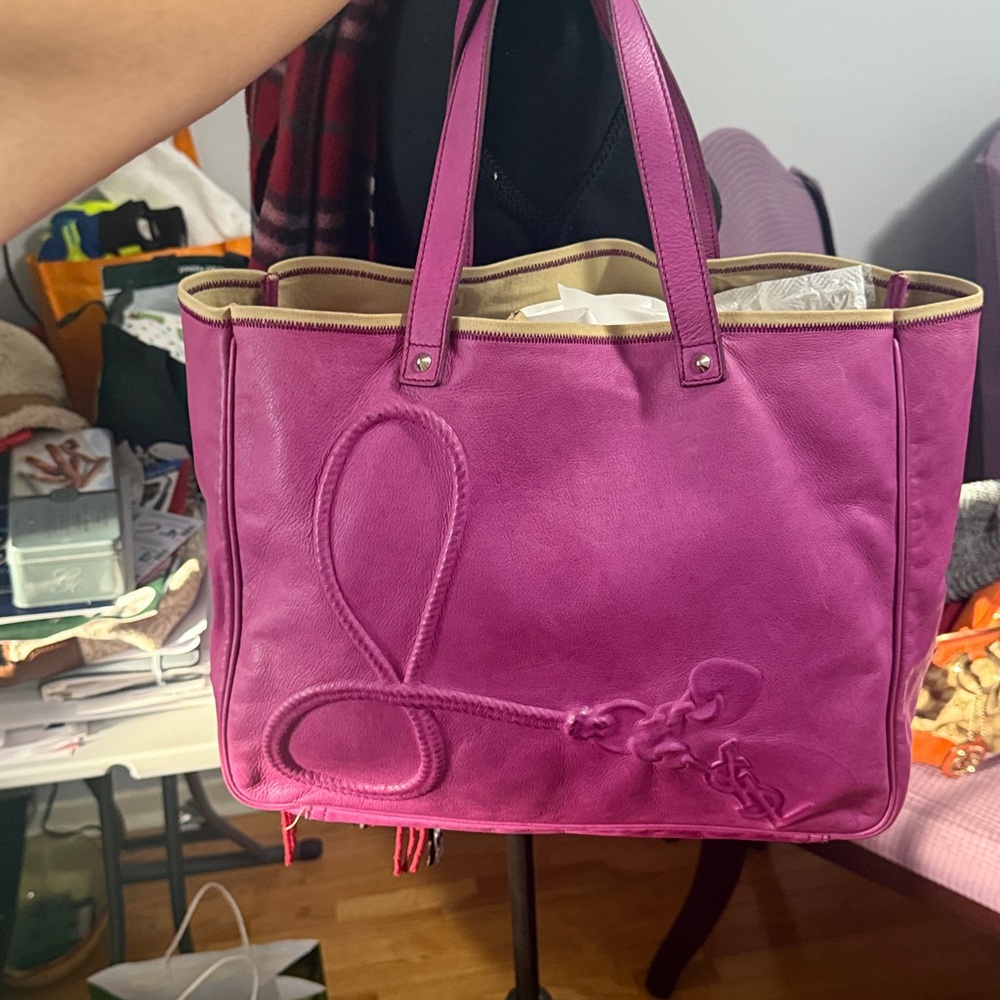 Authentic Yves Saint  Laurent Purple Leather Charms Tote Bag